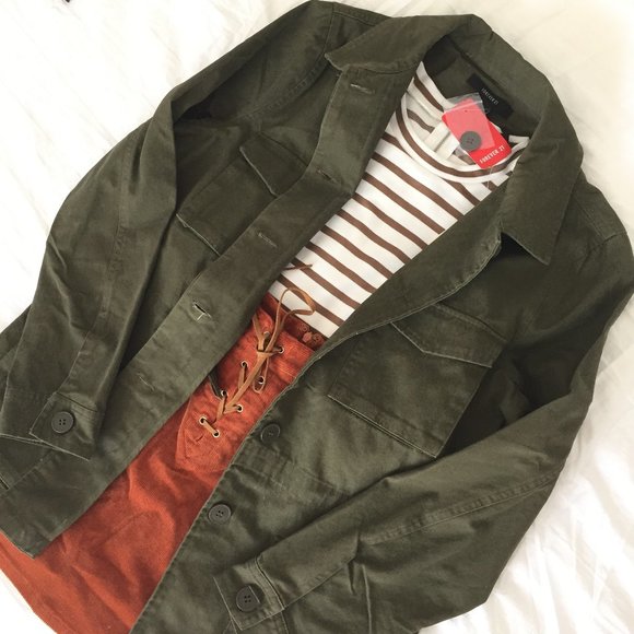 F21 Cotton Khaki Utility Jacket - Picture 1 of 4